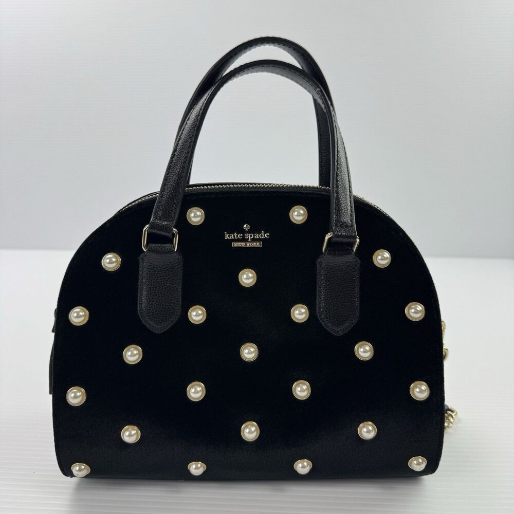 Kate Spade Reily Laurel Way Black Velvet Pearl Stud Crossbody Handbag NWOT